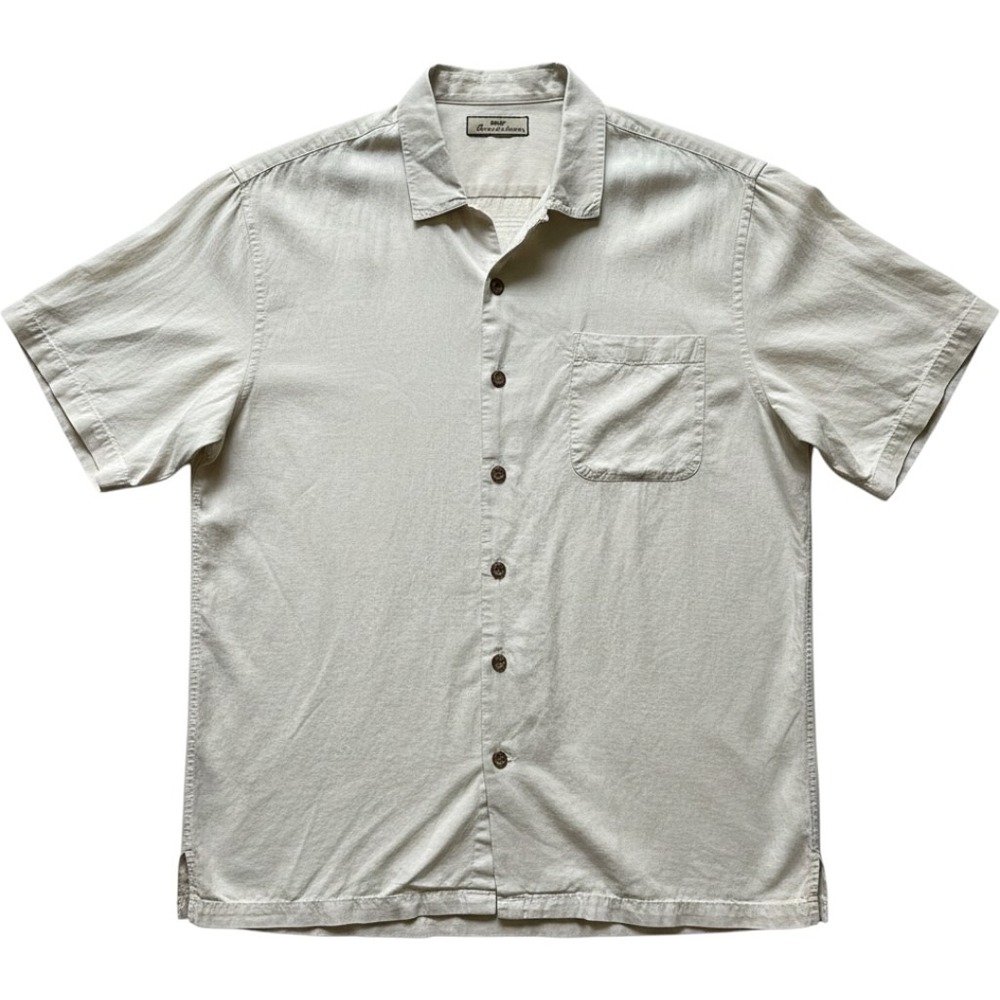 Tommy Bahama Silk Shirt Mens XL Cream Tonal Palm Tree Camp Collar Short Sleeve